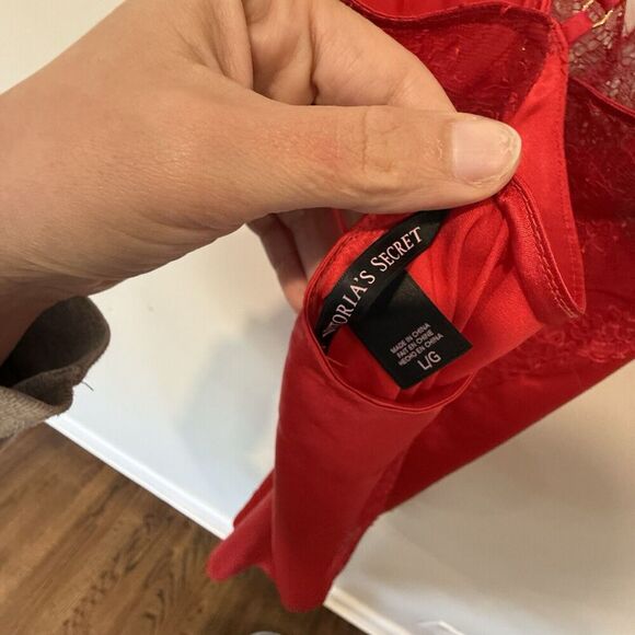 Victoria's Secret Red Slip Dress With Lace Cutouts Size Large 1185 - Picture 11 of 11